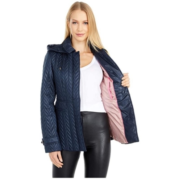 Kate Spade chevron quilted Jacket Coat Navy size S - Picture 2 of 6